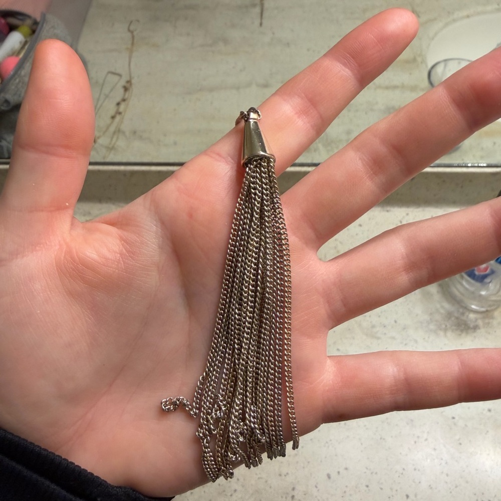 Gold Tone Tassel Necklace – Statement Chain Fringe Pendant